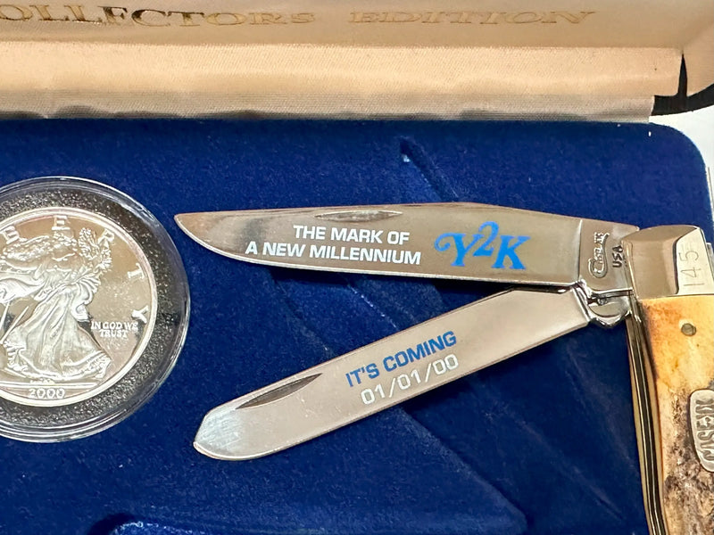 1999-2000 Case XX 5254 Y2K w/ 2000 Silver Eagle Stag Pocket Knife - Hers and His Treasures