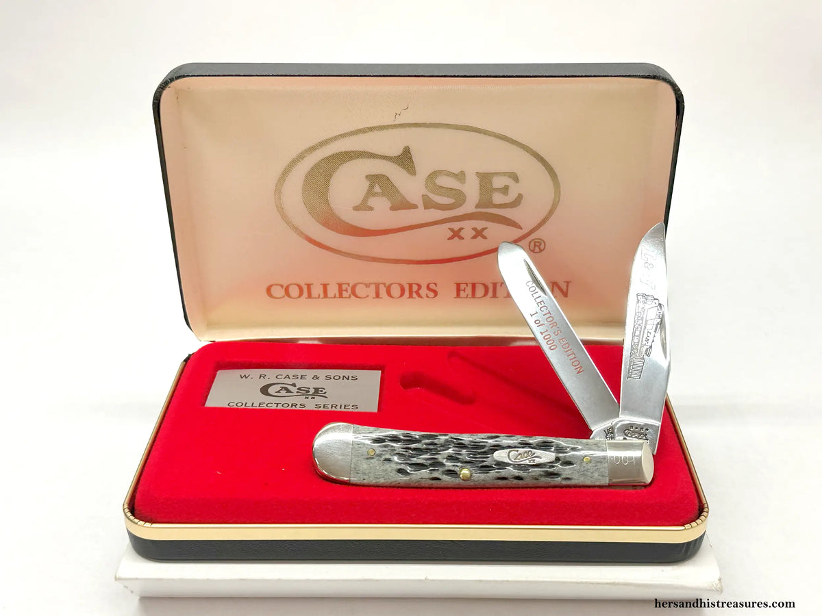 2001 Case XX 6254 L&N Railroad Black Bone Trapper Pocket Knife - Hers and His Treasures