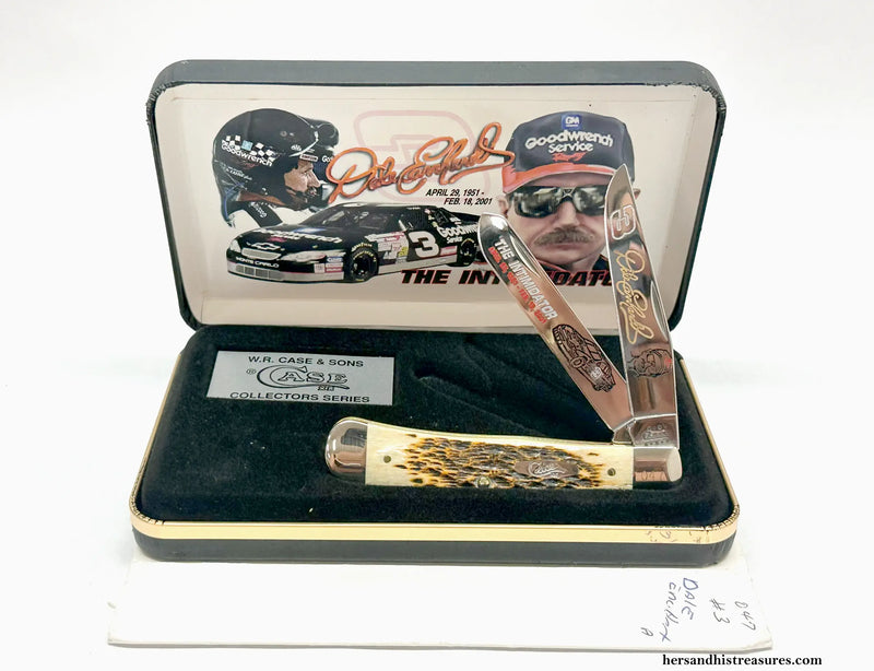 2001 Case XX 6254 Dale Earnhardt Amber Bone Trapper Pocket Knife - Hers and His Treasures