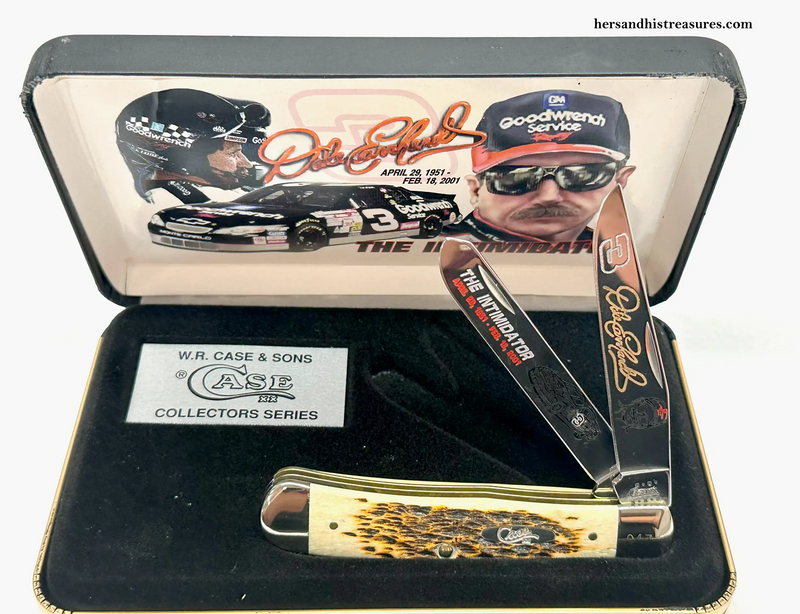 2001 Case XX 6254 Dale Earnhardt Amber Bone Trapper Pocket Knife - Hers and His Treasures