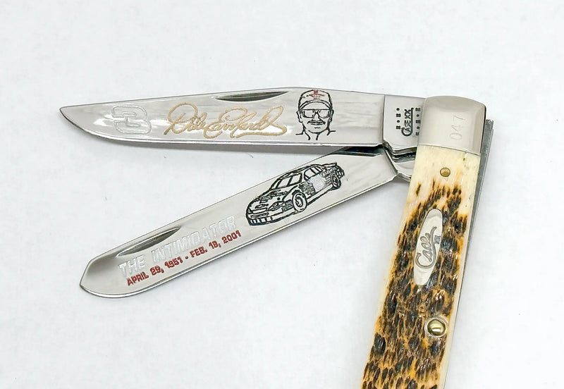 2001 Case XX 6254 Dale Earnhardt Amber Bone Trapper Pocket Knife - Hers and His Treasures