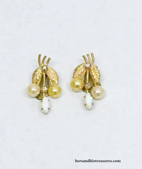 Made In Austria Rhinestone and Iridescent Milk Glass Clip-On Earrings - Hers and His Treasures