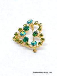 Austrian Green Crystal Rhinestone Heart Brooch Pin - Hers and His Treasures