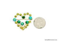 Austrian Green Crystal Rhinestone Heart Brooch Pin - Hers and His Treasures