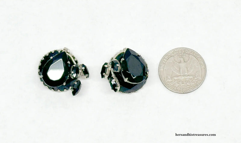 Black Rhinestone Tiered Clip-On Earrings | West Germany - Hers and His Treasures