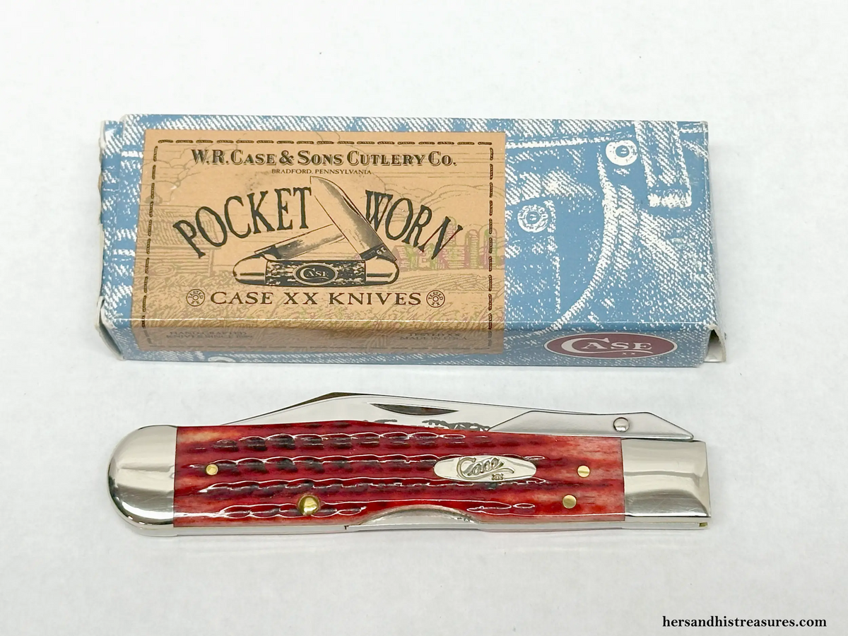 2005 Case XX 6111 1/2L Old Red Pocket Worn Cheetah Pocket Knife - Hers and His Treasures