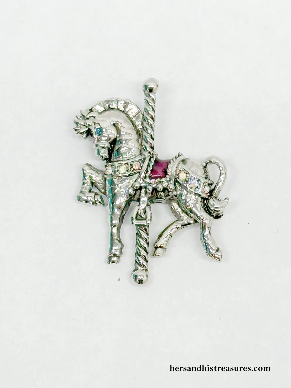 Vintage Danecraft Silver Tone Horse Carousel Rhinestone Brooch Pin | USA - Hers and His Treasures