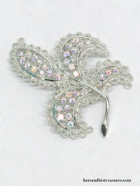 Emmons Aurora Borealis Rhinestone Leaf Brooch Pin | USA - Hers and His Treasures