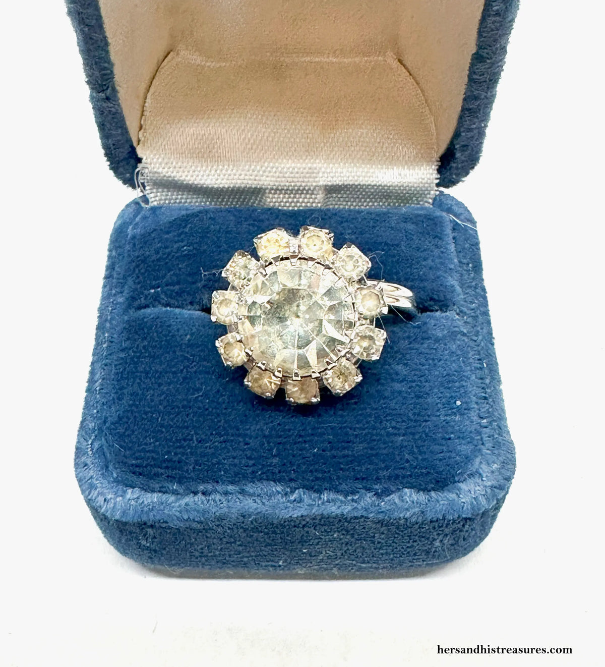 Vintage Emmons Adjustable Clear Rhinestone Cocktail Ring - Hers and His Treasures