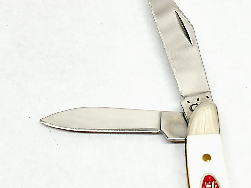 2014 Case XX 6220 White Delrin with Red Case Shield Peanut Pocket Knife - Hers and His Treasures