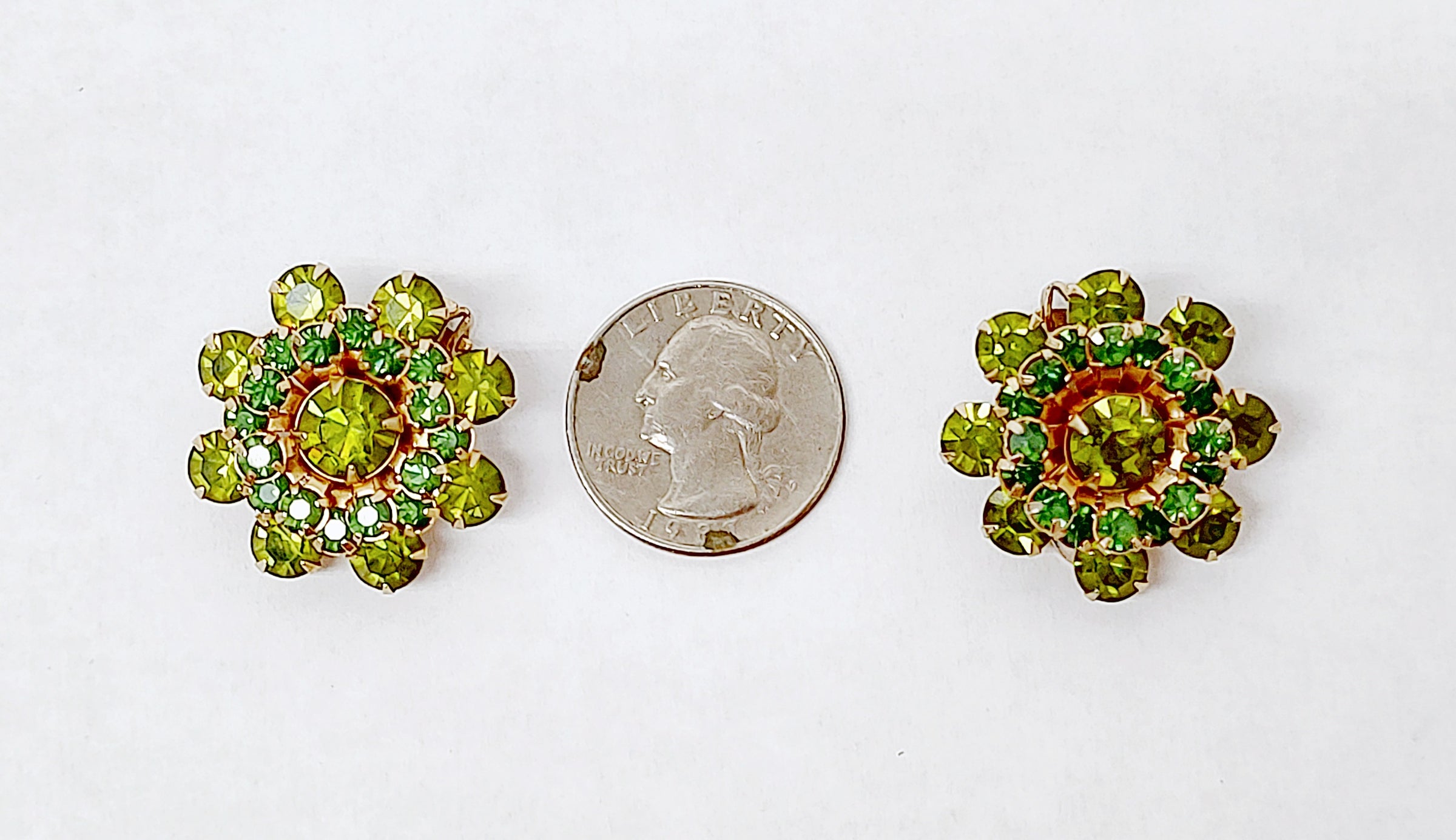 Weiss Round Gold Tone with Green Rhinestones Clip-On Earrings