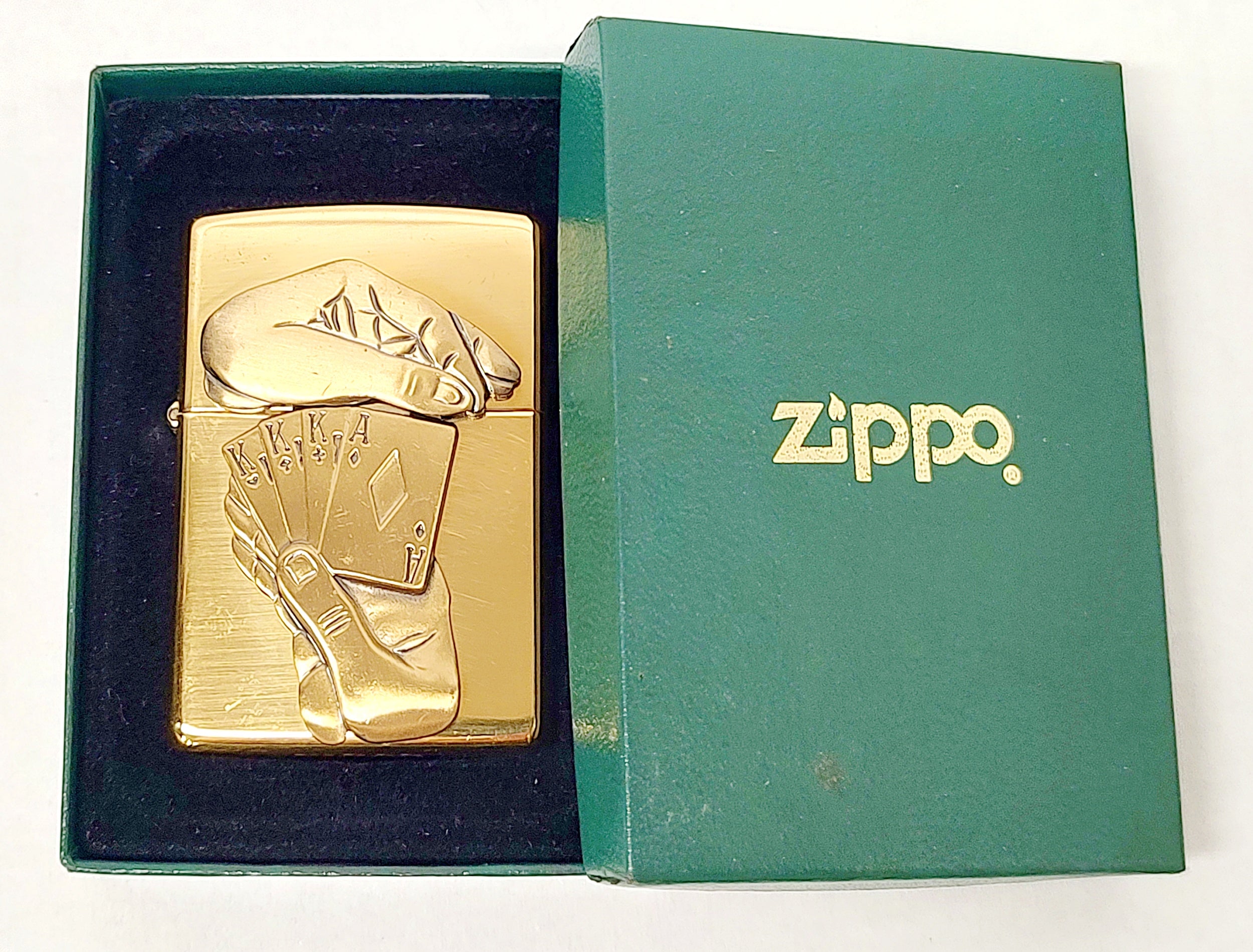 New 1998 XIV Solid Brass Full House Hidden Ace Zippo Lighter