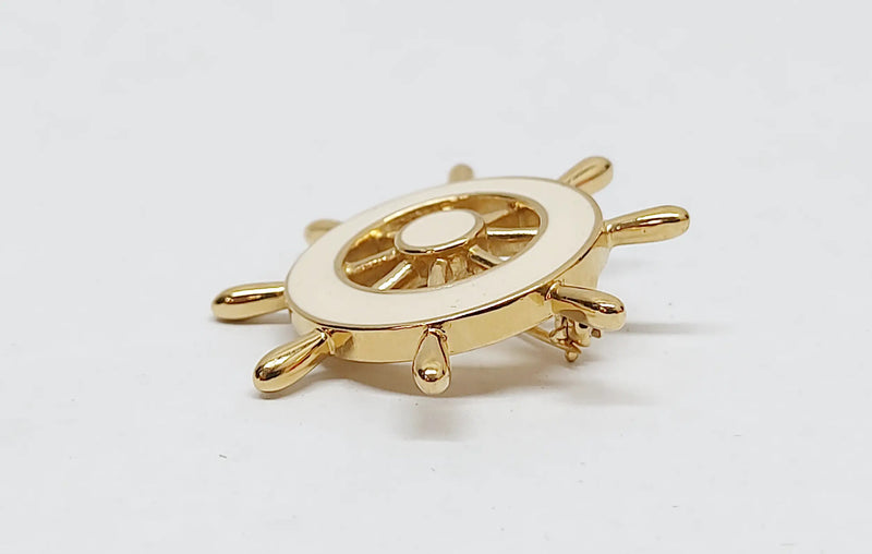 Vintage Crown Trifari Ship Helm Wheel Enamel Brooch Pin | USA - Hers and His Treasures