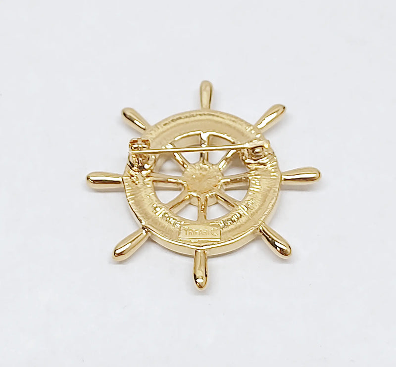 Vintage Crown Trifari Ship Helm Wheel Enamel Brooch Pin | USA - Hers and His Treasures