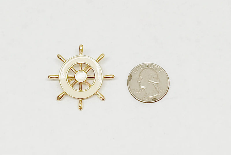 Vintage Crown Trifari Ship Helm Wheel Enamel Brooch Pin | USA - Hers and His Treasures