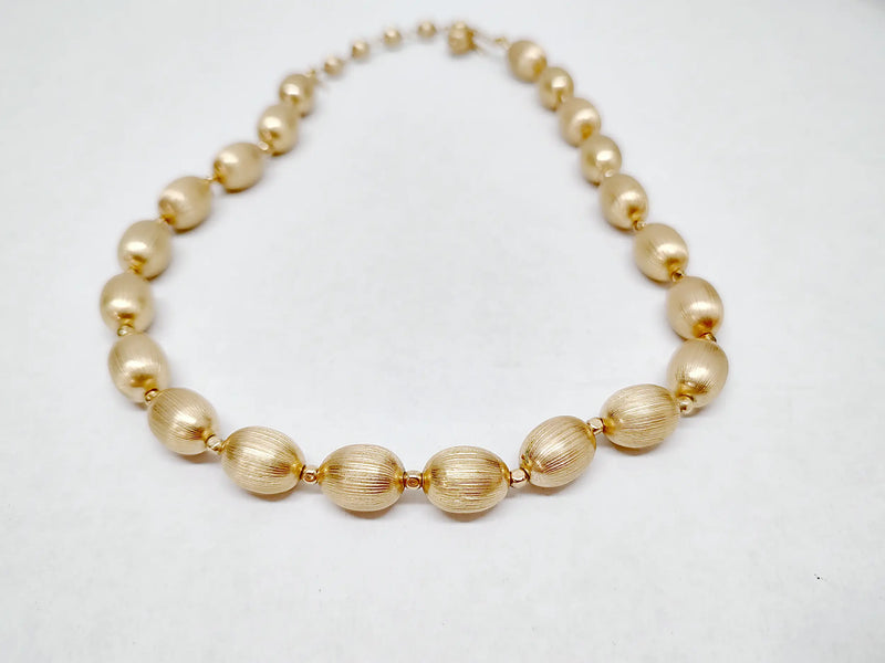 Vintage Trifari Brushed Gold Tone Beaded Necklace | USA - Hers and His Treasures