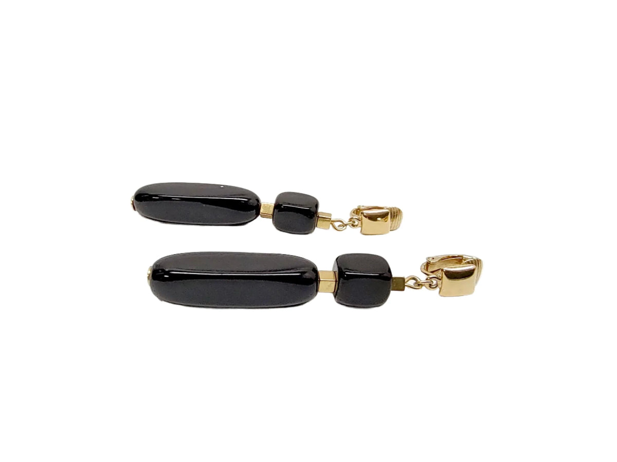 Trifari Gold Tone and Black Bead Dangle Clip-On Earrings - Hers and His Treasures