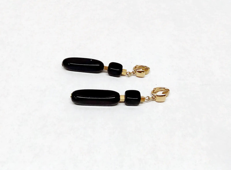 Trifari Gold Tone and Black Bead Dangle Clip-On Earrings - Hers and His Treasures