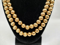 Monet Brushed and Smooth Gold Tone Double Strand Beaded Necklace - Hers and His Treasures