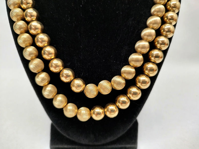 Monet Brushed and Smooth Gold Tone Double Strand Beaded Necklace - Hers and His Treasures