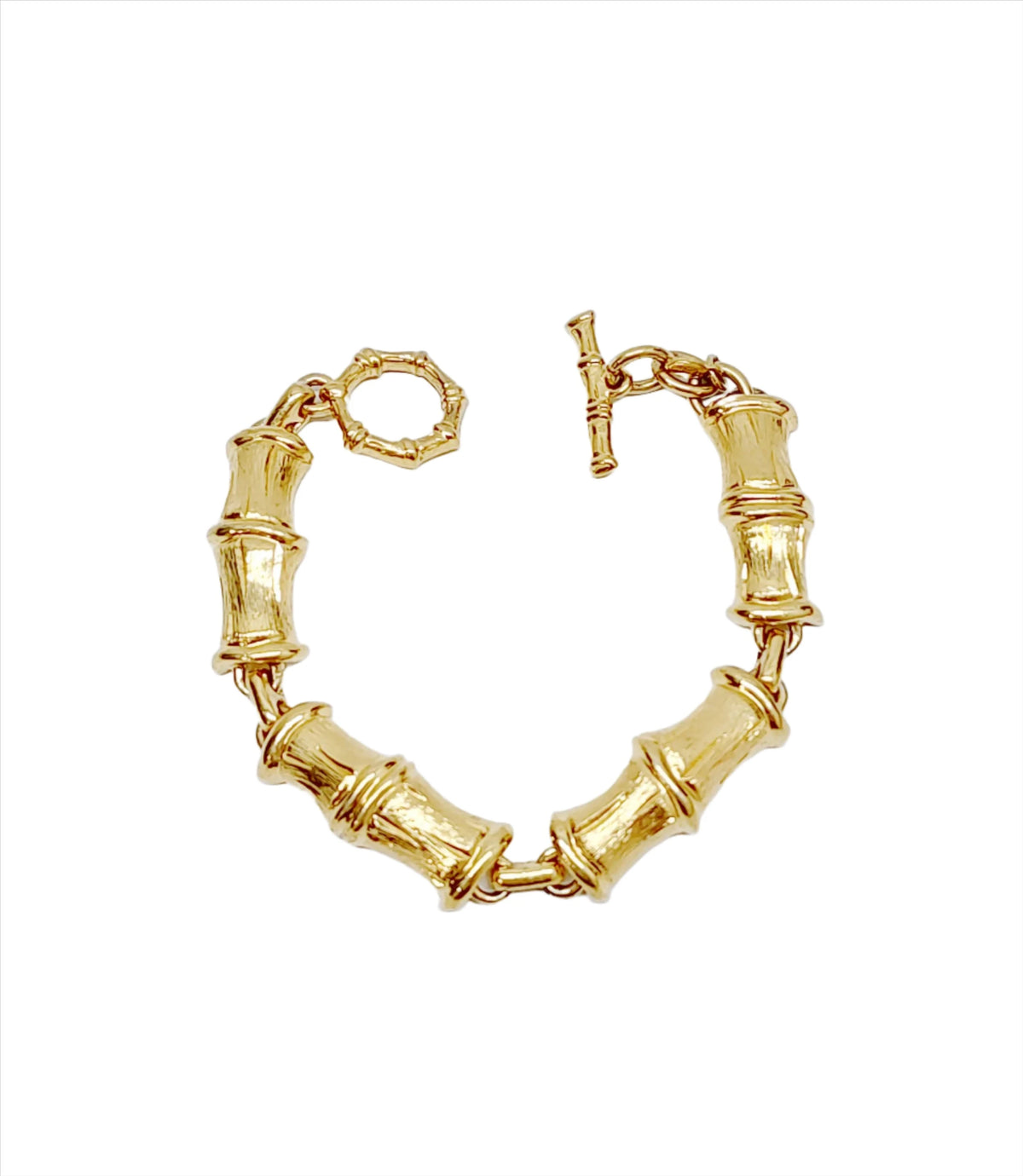 Monet Brushed Gold Tone Bamboo Link Bracelet  - Hers and His Treasures