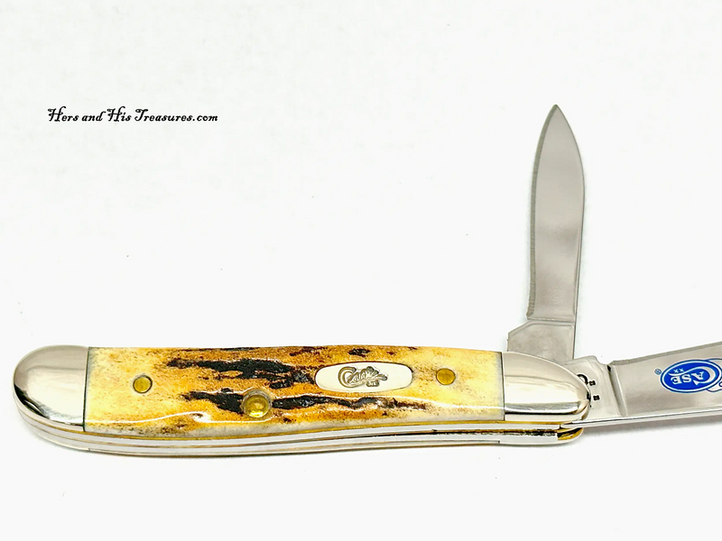 2006 Case XX 5220 Stag Blue Scroll Peanut Pocket Knife - Hers and His Treasures