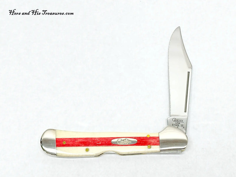 2008 Case XX 61549L Natural Bone with Red Bone Stripe Copperlock Pocket Knife - Hers and His Treasures