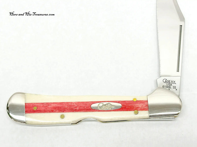 2008 Case XX 61549L Natural Bone with Red Bone Stripe Copperlock Pocket Knife - Hers and His Treasures