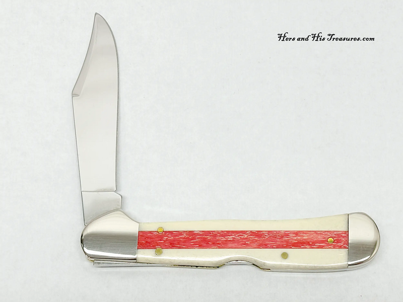 2008 Case XX 61549L Natural Bone with Red Bone Stripe Copperlock Pocket Knife - Hers and His Treasures