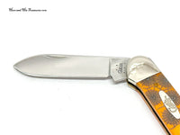 2005 Case XX 62131 Persimmon Orange Bone Spider Web Canoe Pocket Knife - Hers and His Treasures