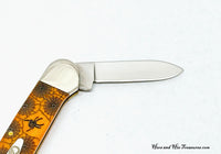 2005 Case XX 62131 Persimmon Orange Bone Spider Web Canoe Pocket Knife - Hers and His Treasures