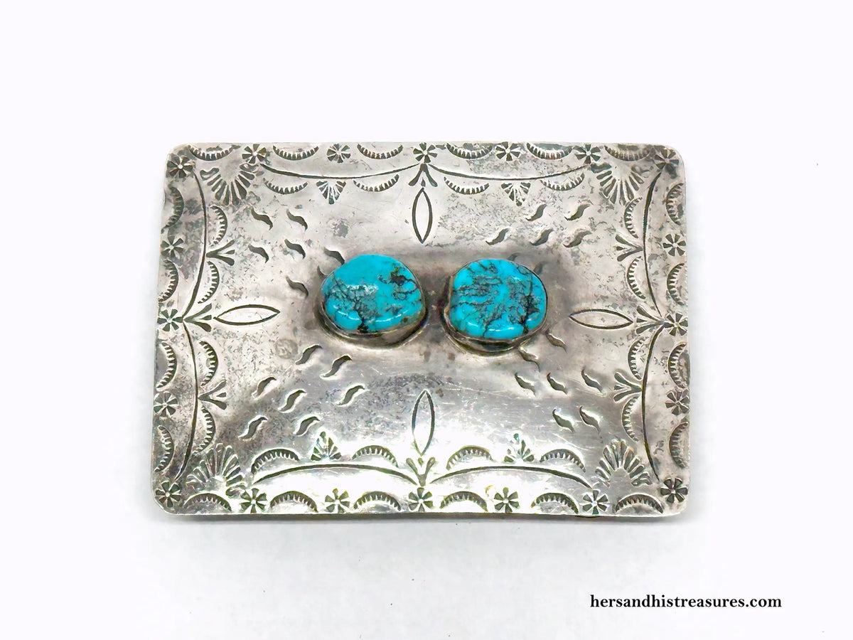 KK Kustom Kraft Turquoise Sterling Silver Belt Buckle - Hers and His Treasures