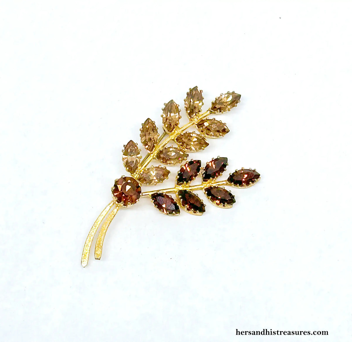 Light and Dark Brown Rhinestone Leaf Brooch  Signed Austria - Hers and His Treasures