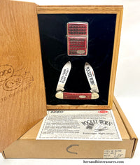 1997 Case XX Limited Edition Red Bone Pocket Worn Zippo and Canoe Knife Set - Hers and His Treasures