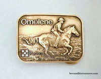 1978 Purina Omolene Horse Feed R.P. Co Brass Belt Buckle - Hers and His Treasures