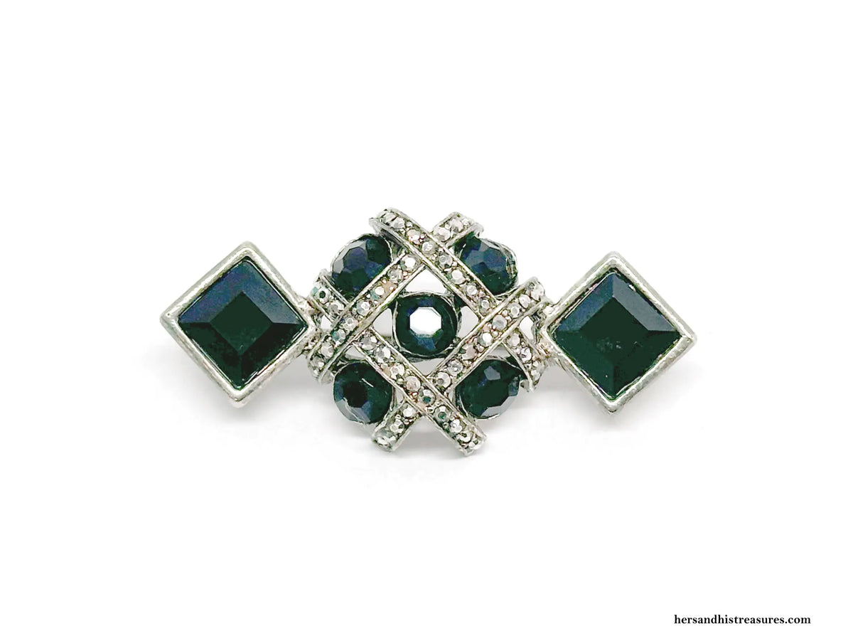 RJ Graziano Black Rhinestone and Marcasite Brooch - Hers and His Treasures