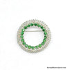 Silver Tone Filigree Circle Pin with Emerald Green Crystal Rhinestones | Austria - Hers and His Treasures