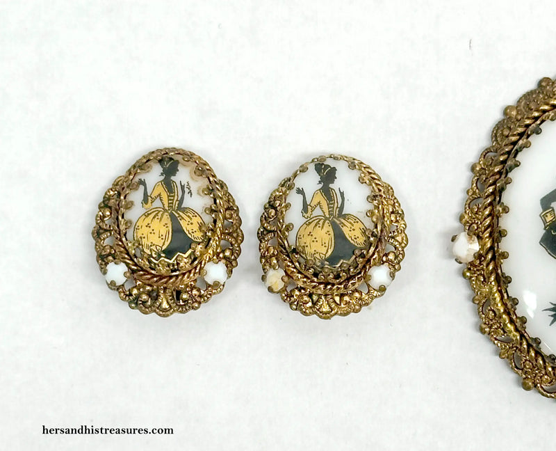 West Germany Gold Tone Filigree Courting Couple Jewelry Set - Hers and His Treasures