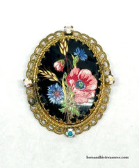 West Germany Filigree Floral and Rhinestone Brooch - Hers and His Treasures