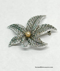 Western Germany Aluminum Marcasite Leaf Brooch Pin - Hers and His Treasures