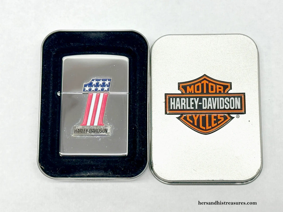 2003 Harley Davidson Motorcycles #1 American Flag Emblem Zippo Lighter - Hers and His Treasures