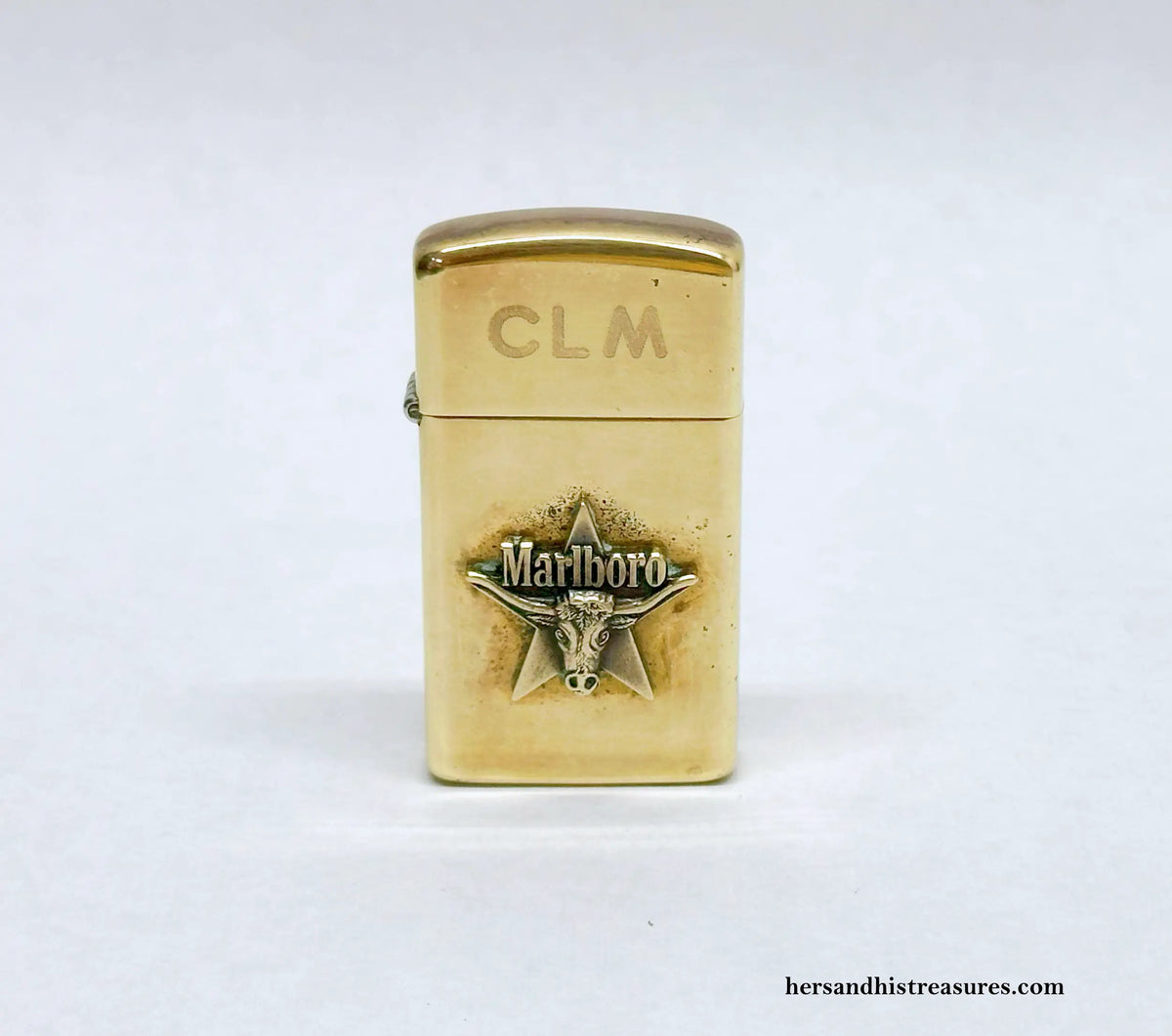 1990 VI Marlboro Cigarettes Longhorn Star Brass Slim Zippo Lighter - Hers and His Treasures