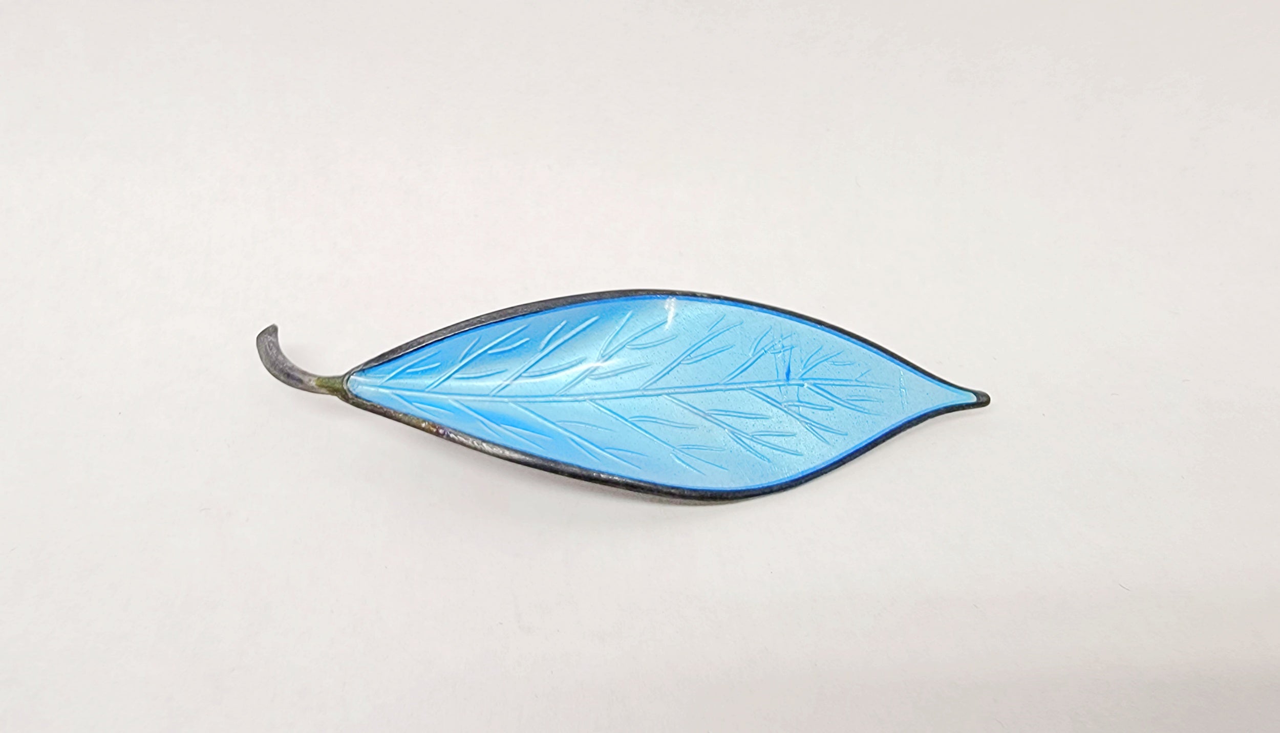 Vintage David Anderson D-A Norway Sterling Silver Blue Enamel Leaf 