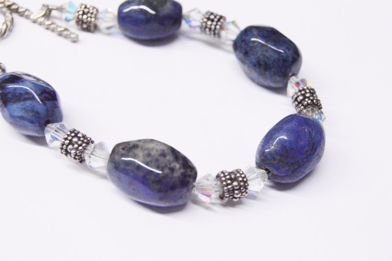 Blue Sodalite & Swarvoski Crystal Sterling Silver Bracelet – Hers and ...