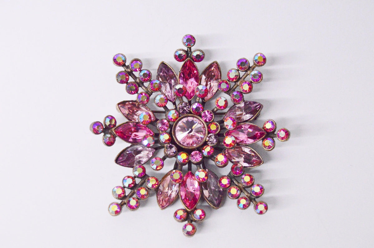 Sweet Romance USA Pink Rhinestone Star Flower Brooch Pin - Hers and His Treasures