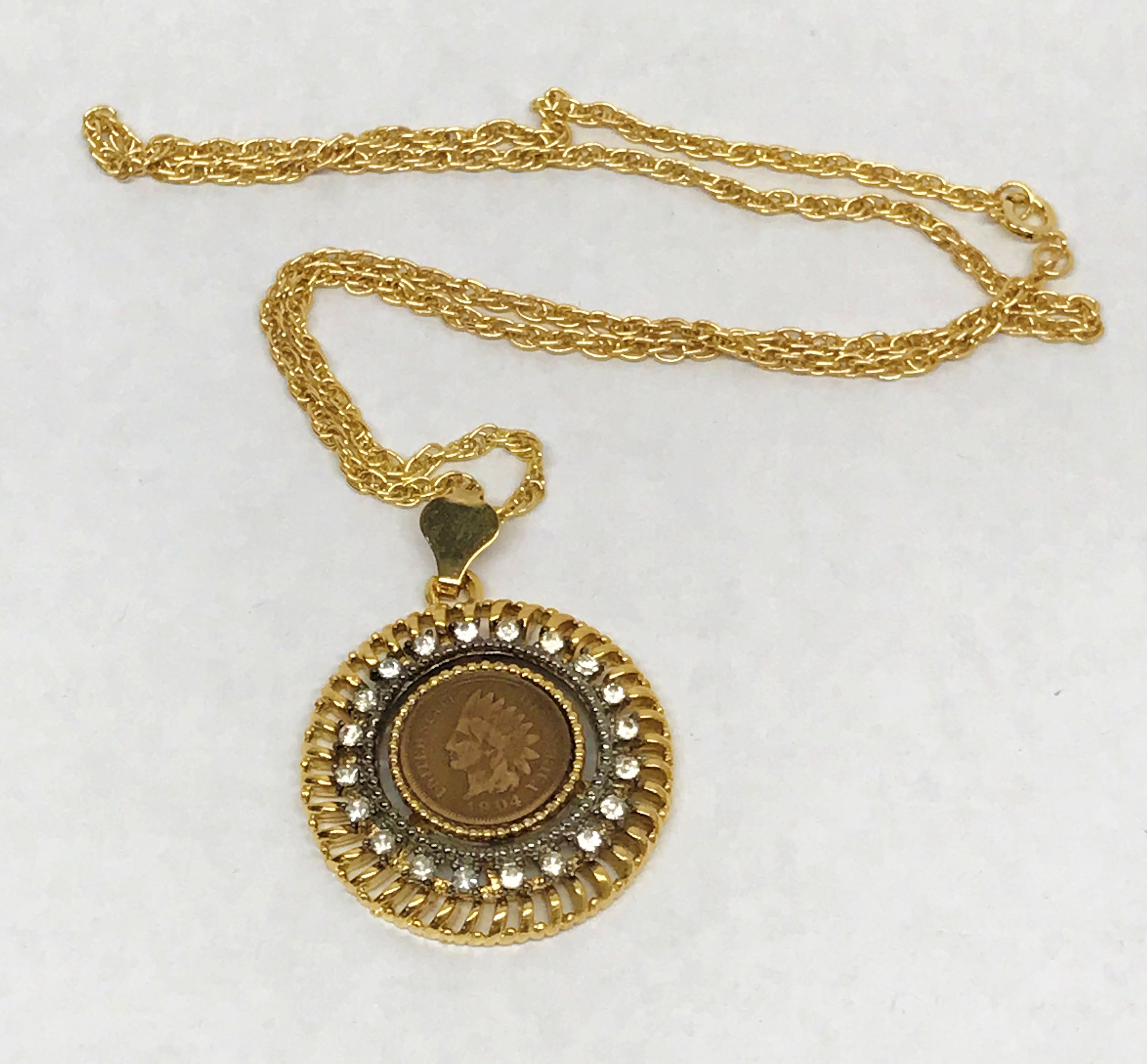 115 Year Old (1905) INDIAN HEAD PENNY COIN In Rhinestone Bezel W/24”  Necklace. | eBay