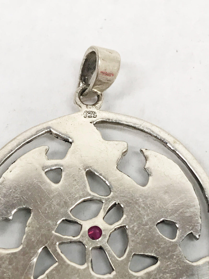 Sterling Silver Triple Dragon Circle Pendant With Ruby - Hers and His Treasures