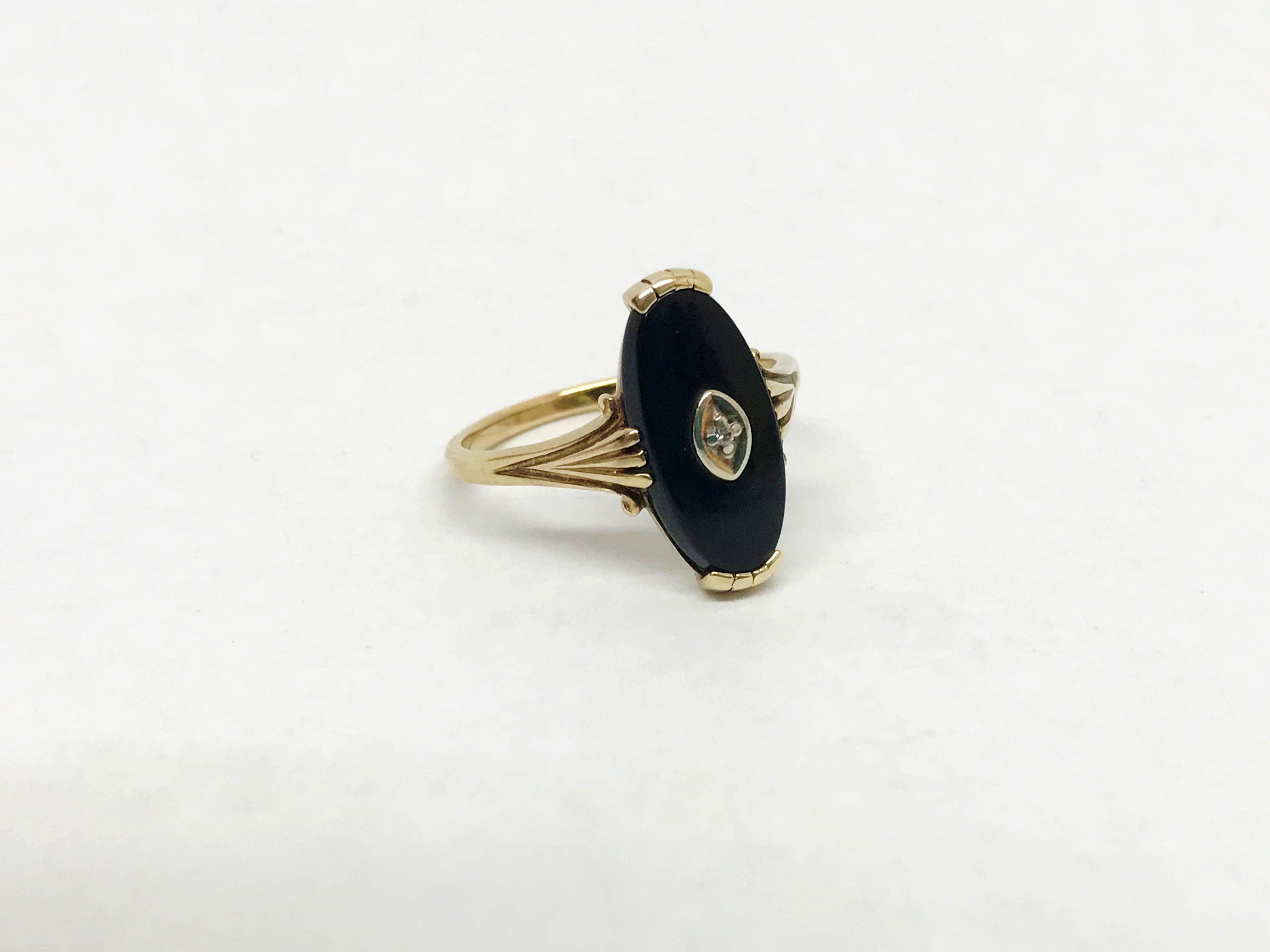 Art Deco 10K Yellow Gold Black Onyx & Diamond Ring – Hers and His