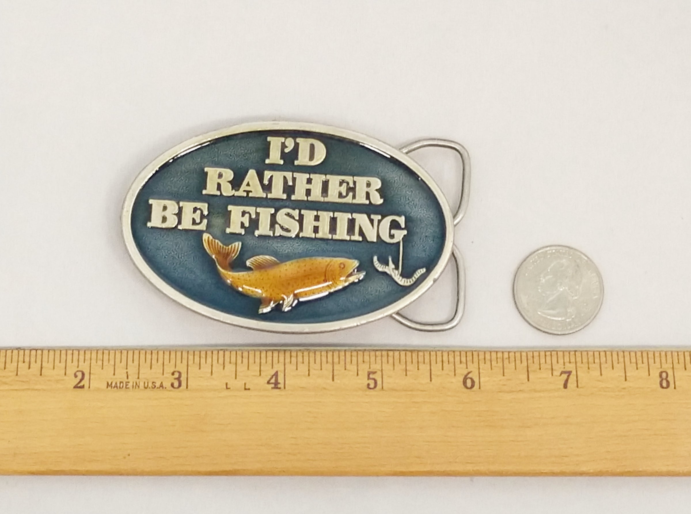 Hers and His Treasures 1978 I'd Rather Be Fishing Enamel Belt Buckle