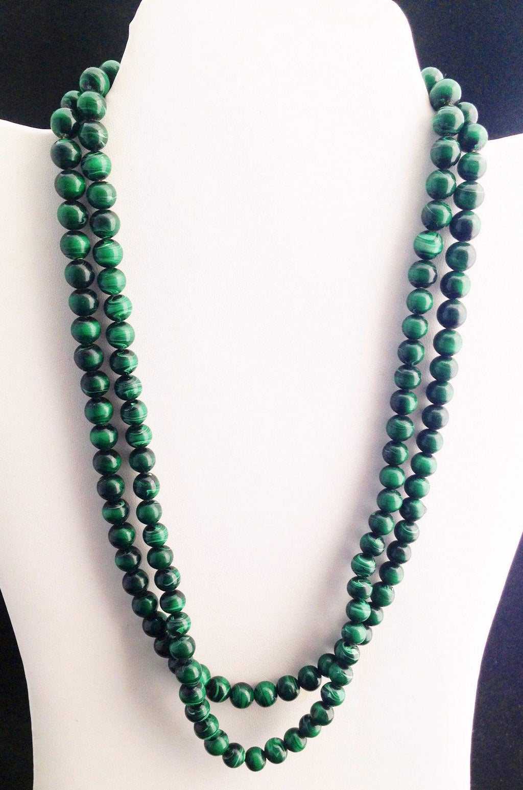 1950's Faux Malachite Bead Double Strand Necklace - 20